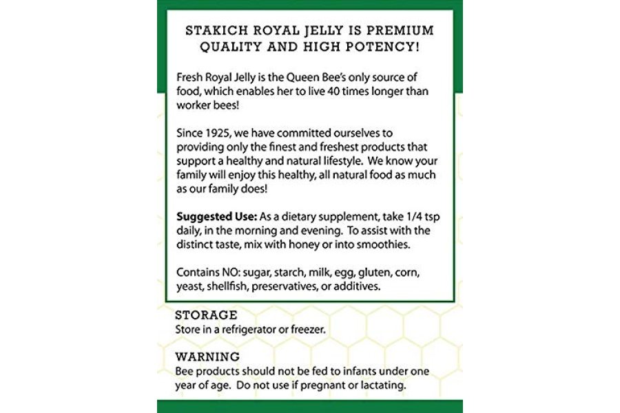 Jalea real fresca Stakich - Pura, totalmente natural - Sin aditivos/sabores/conservantes añadidos - 2 onzas (57 gramos) - Image 4