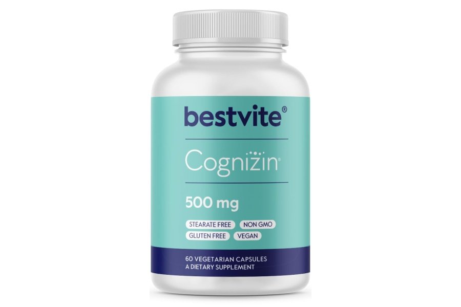 BESTVITE Cognizin Citicolina 500 mg (60 cápsulas vegetarianas) - Forma clínicamente estudiada de citicolina - Sin estearatos - Vegano - Sin OGM - Sin gluten - Suplementos cerebrales para la memoria y el enfoque