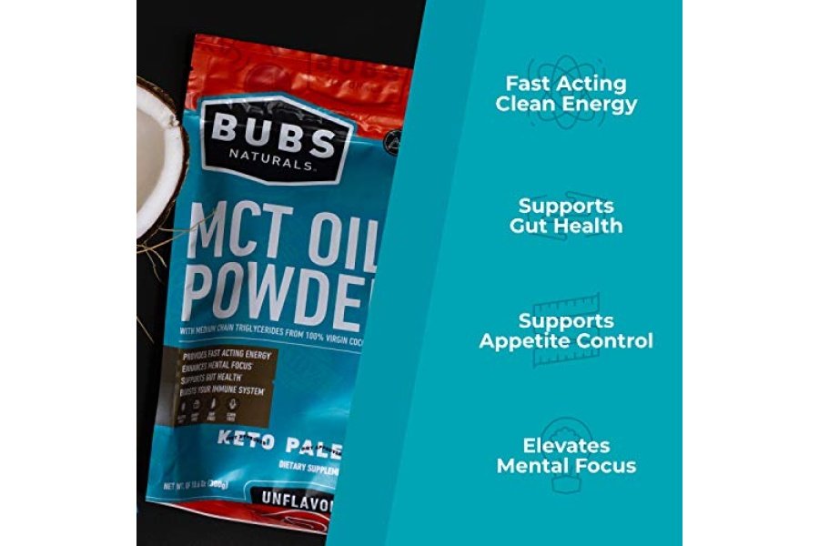 BUBS Naturals Aceite MCT en polvo - Triglicéridos de cadena media - Keto Vegano y Paleo - Grasas de coco saludables + bajo en carbohidratos - Fuente de energía sin lácteos - Perfecto para café, batidos de proteínas y productos horneados - Image 4