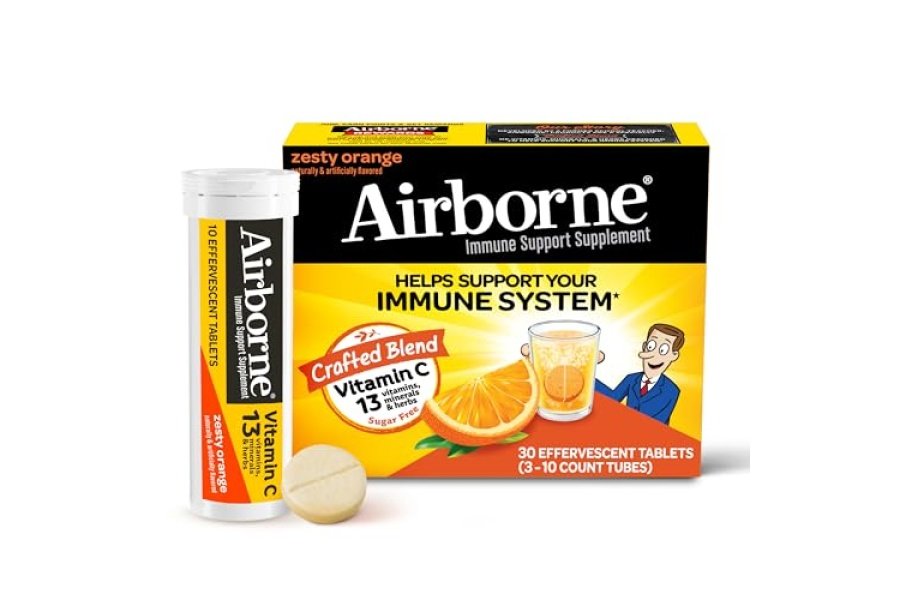 Vitamina C en el aire de 1000 mg con zinc, tabletas efervescentes sin azúcar, suplemento de apoyo inmunológico con potentes antioxidantes, vitaminas A C y E, 30 tabletas de bebida gaseosa, sabor a naranja picante