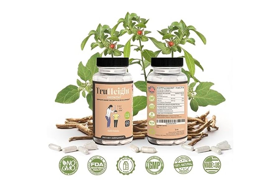 Cápsulas TruHeight - Suplemento natural de crecimiento de altura para niños y adolescentes - Maximizador de altura recomendado pediátrico con Ashwaganda y calcio - Vitaminas para aumentar la altura, fuerza ósea, crecer más alto a partir de 5 años - Image 2