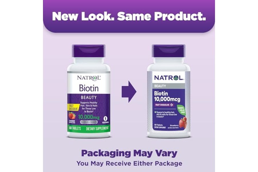 Natrol Beauty Biotina 10000 mcg, suplemento dietético para cabello, piel, uñas y metabolismo energético saludables, 60 tabletas de disolución rápida con sabor a fresa, suministro para 60 días - Image 2