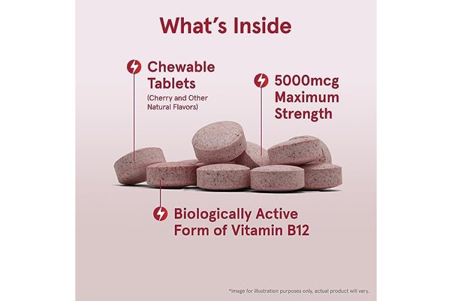 Jarrow Formulas Metil B-12 de máxima potencia 5000 mcg, suplemento dietético para la producción de energía celular y apoyo a la salud cerebral, 60 tabletas masticables con sabor a cereza, suministro para 60 días - Image 3