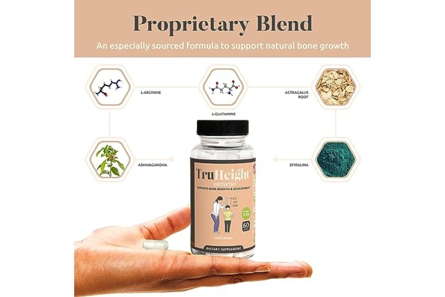 Cápsulas TruHeight - Suplemento natural de crecimiento de altura para niños y adolescentes - Maximizador de altura recomendado pediátrico con Ashwaganda y calcio - Vitaminas para aumentar la altura, fuerza ósea, crecer más alto a partir de 5 años - Image 3