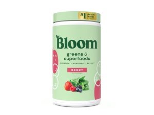 Bloom Nutrition Superfood Greens Powder, enzimas digestivas con probióticos y prebióticos, salud intestinal, alivio de la hinchazón para mujeres, clorella, mezcla de jugo verde con polvo de raíz de remolacha, 60 SVG, baya