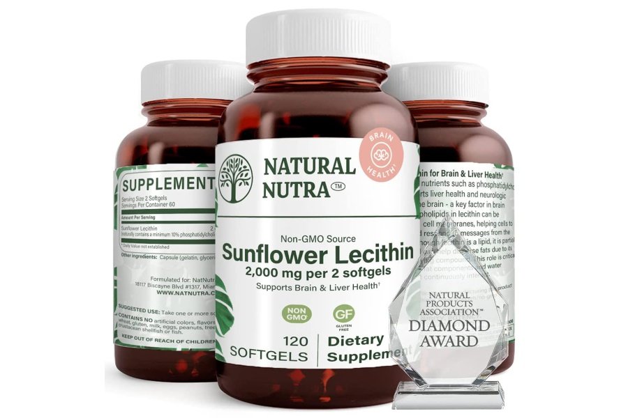 Suplemento natural de lecitina de girasol Nutra 2000 mg, ayuda a mejorar la función hepática, potenciador de la memoria, promueve la salud del cerebro y el enfoque y la concentración, sin OGM, sin gluten, 120 cápsulas blandas