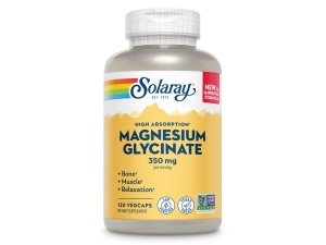 Glicinato de magnesio Solaray, bisglicinato completamente quelado nuevo y mejorado con BioPerine, fórmula de alta absorción, apoyo para el estrés, los huesos, los músculos y la relajación, garantía de 60 días (30 porciones, 120 cápsulas vegetales)