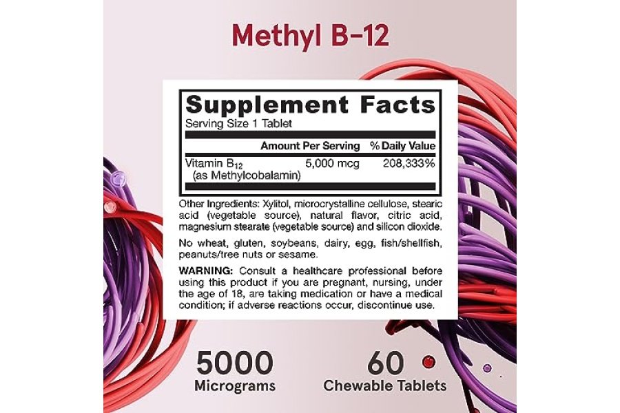 Jarrow Formulas Metil B-12 de máxima potencia 5000 mcg, suplemento dietético para la producción de energía celular y apoyo a la salud cerebral, 60 tabletas masticables con sabor a cereza, suministro para 60 días - Image 6