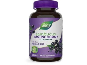 Gomitas inmunes de saúco Nature's Way Sambucus, apoyo inmunológico diario para niños y adultos*, con vitamina C, vitamina D3, zinc, sin gluten, vegetariano, 60 gomitas (el embalaje puede variar)