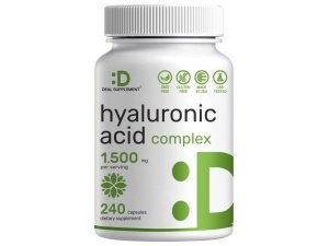 Suplementos de ácido hialurónico 1500*mg – 240* cápsulas, con MSM y vitamina C – Puro 95% | HA sin OGM + a base de plantas: apoya la salud de las articulaciones, los huesos, el tejido conectivo y la hidratación de la piel