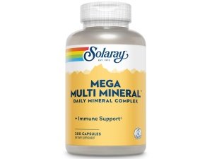 Solaray Mega Multi Mineral, complejo mineral diario con calcio, hierro, magnesio, zinc y más en formas queladas altamente absorbibles, salud general y apoyo inmunológico, 50 porciones, 200 cápsulas