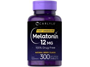 Carlyle Melatonina 12 mg de disolución rápida 300 comprimidos | Libre de drogas | Sabor natural a bayas | Vegetariano, sin OGM, sin gluten