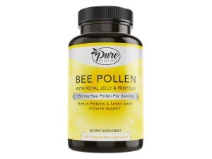 Suplemento de polen de abeja Pure By Nature con propóleo y jalea real para apoyo inmunológico, propiedades antioxidantes, 120 cápsulas vegetarianas sin OGM