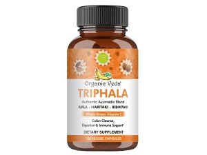 Cápsulas orgánicas Veda Triphala con frutas naturales Amla, Haritaki, Bibhitaki - Suplemento dietético en polvo de Triphala a base de hierbas para limpieza de colon, sistema digestivo y apoyo inmunológico - Vegano, sin gluten - 120 unidades