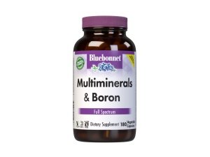 Bluebonnet Nutrition Multiminerales y boro con hierro, espectro completo, salud ósea*, sin OGM, certificado Kosher, sin gluten, sin soja, sin lácteos, 180 cápsulas vegetales, 45 porciones