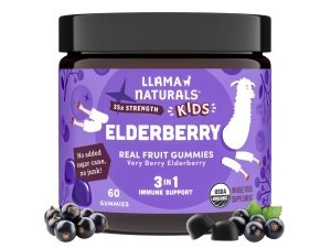 Llama Naturals Gomitas de saúco Sambucus de fruta real para niños | Sin caña de azúcar añadida, vegano, apoyo inmunológico orgánico para niños pequeños | Zinc y vitamina C natural | Aumento de la inmunidad de los niños | 60 quilates (30 días)