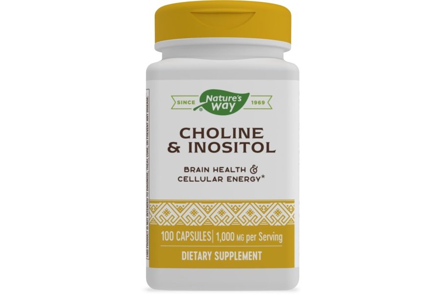 Nature's Way Colina e Inositol - 1000 mg - Apoya la salud cerebral y la energía celular* - Suplemento de bitartrato de colina - Sin gluten - 100 cápsulas
