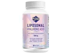 Genogna Suplementos de ácido hialurónico liposomal 1000 mg, cápsulas de ácido hialurónico dietético de alta biodisponibilidad con polisacáridos Tremella, hidratación de la piel de doble fuerza, lubricación de las articulaciones, 1 paquete