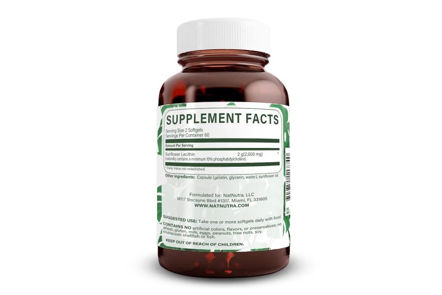 Suplemento natural de lecitina de girasol Nutra 2000 mg, ayuda a mejorar la función hepática, potenciador de la memoria, promueve la salud del cerebro y el enfoque y la concentración, sin OGM, sin gluten, 120 cápsulas blandas - Image 2