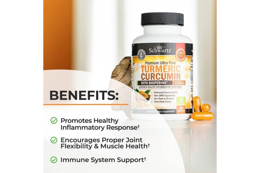 Curcumina de cúrcuma con extracto de pimienta negra 1500 mg - Suplemento de cúrcuma ultra potente de alta absorción con 95 % de curcuminoides y bioperina - Cápsulas de cúrcuma sin OGM para apoyo a las articulaciones - 90 cápsulas - Image 4