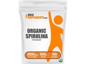 BulkSupplements.com Espirulina orgánica en polvo - Superalimento en polvo, Espirulina verde en polvo, Espirulina orgánica - Apto para veganos, 3000 mg por porción, 500 g (1,1 libras) (paquete de 1)