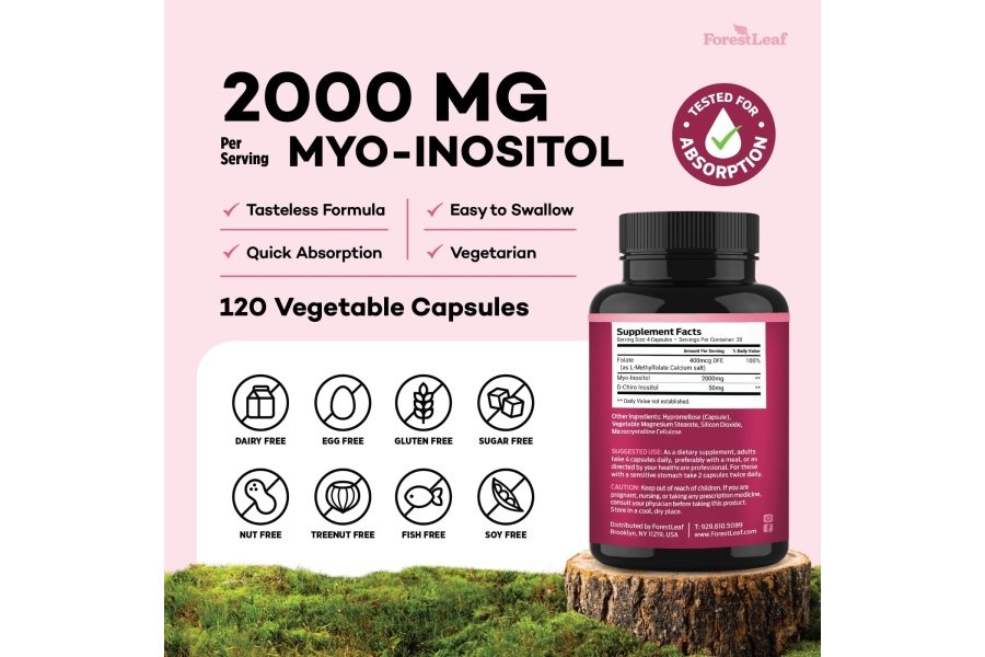 Myo-Inositol y D-Chiro Inositol con suplemento de folato - Proporción 40:1 2000 mg Cápsulas de Myo y D-Chiro Inositol, Suplementos de apoyo a la fertilidad para mujeres, Apoyo ovárico saludable y equilibrio hormonal para mujeres - Image 4