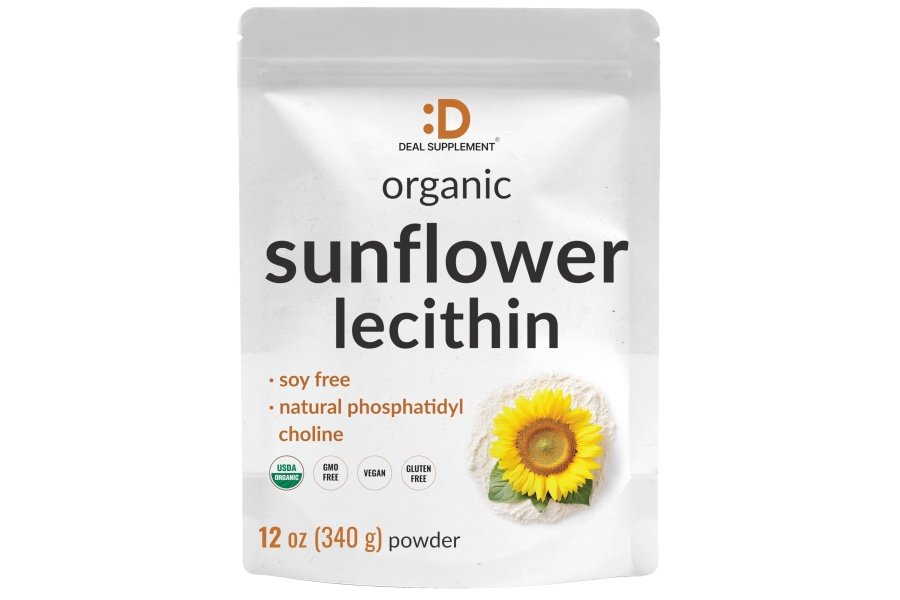 Lecitina de girasol orgánica en polvo, 12 oz – Sin soja, a base de plantas, fosfatidilcolina natural – Suplemento de lactancia para mujeres – Sin OGM