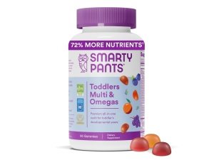 Gomitas multivitamínicas para niños pequeños SmartyPants: aceite de pescado Omega 3 (EPA/DHA), vitamina D3, C, vitamina B12, B6, vitamina A, K y zinc para apoyo inmunológico, sin gluten, tres sabores de frutas, 90 unidades (suministro para 30 días)