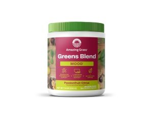 Amazing Grass Greens Blend Mood: Mezcla de batido en polvo Super Greens para el estado de ánimo, la relajación y el estrés con espirulina orgánica, clorella, polvo de raíz de remolacha, enzimas digestivas y probióticos, 30 porciones