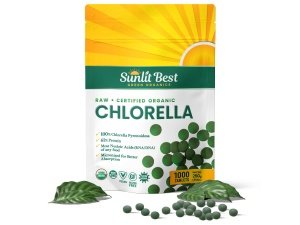 Sunlit Best Tabletas orgánicas premium de clorella USDA 1000 unidades | Suplemento superalimento de clorella 100 % pura, alto en proteínas, clorofila, vitaminas y minerales | Apoya la buena salud y el bienestar