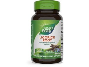 Nature's Way Cápsulas de raíz de regaliz para adultos, suplemento tradicional de apoyo a la salud digestiva*, 900 mg por porción, 100 cápsulas veganas
