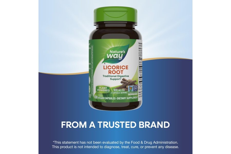 Nature's Way Cápsulas de raíz de regaliz para adultos, suplemento tradicional de apoyo a la salud digestiva*, 900 mg por porción, 100 cápsulas veganas - Image 4