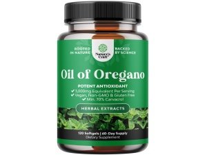 Cápsulas blandas de aceite de orégano salvaje vegano - Aceite súper concentrado de cápsulas blandas de orégano con equivalente de hierbas de 3000 mg y mínimo 70% de carvacrol para desintoxicación del corazón intestinal y apoyo inmunológico - Vegano y sin OGM (120 ct)