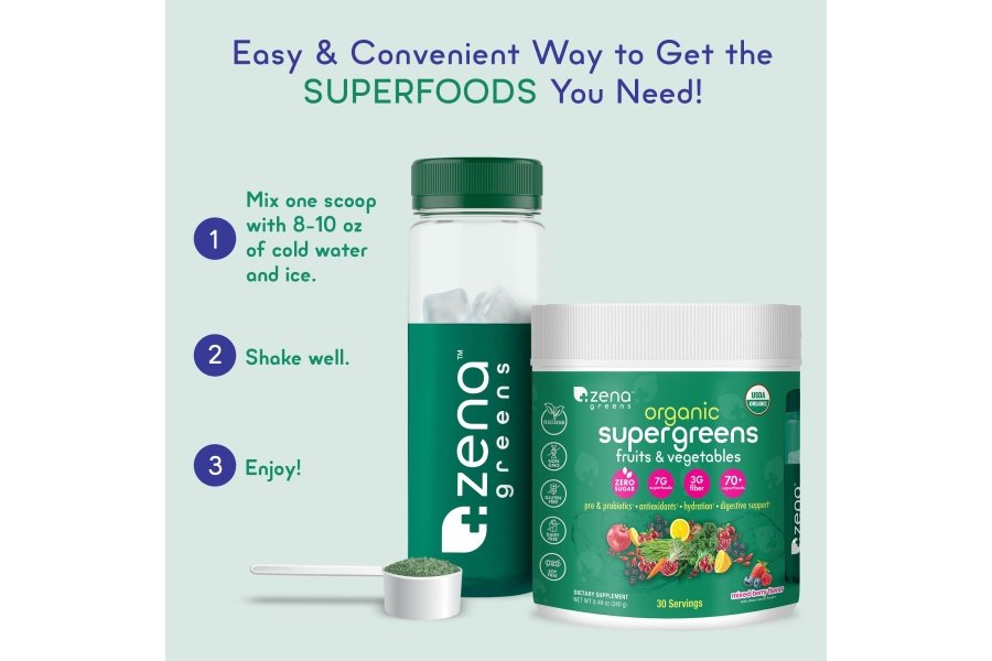 Polvo SuperGreens orgánico Zena Greens | Bañera de 30 días | Más de 70 ingredientes de superalimentos | Fibra 3G | 0 Azúcar | Frutas, verduras, hierbas, hidratación, antioxidantes, prebióticos y probióticos y mezclas digestivas - Image 5