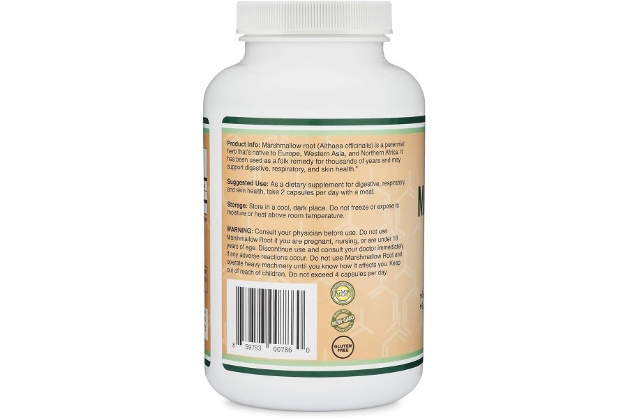 Cápsulas de raíz de malvavisco (210 unidades, 1000 mg por porción) con alto contenido de mucílago para favorecer la reparación respiratoria, de la piel y los intestinos (seguras para veganos, sin gluten) de Double Wood - Image 3