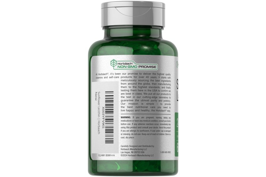 Horbäach Lecitina De Girasol 2400mg | 60 cápsulas de gelatina blanda | Fosfolípidos naturales | Suplemento sin OGM, sin gluten | - Image 3