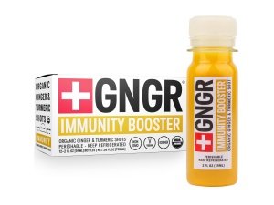 '+GNGR Immunity Booster Shots de jengibre orgánico con cúrcuma - Shots de jengibre prensado en frío para todo el apoyo inmunológico natural - USDA Immunity Shots jugo de jengibre, raíz de cúrcuma, cayena (2 oz, paquete de 12)