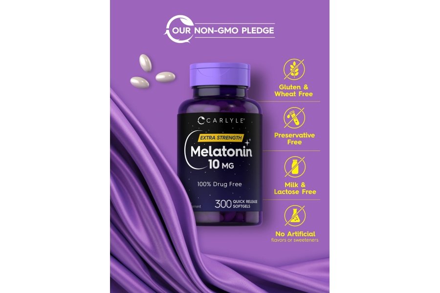 Carlyle Melatonina 10 mg | 300 cápsulas blandas | Soporte extra fuerte para adultos | Suplemento sin OGM y sin gluten - Image 4