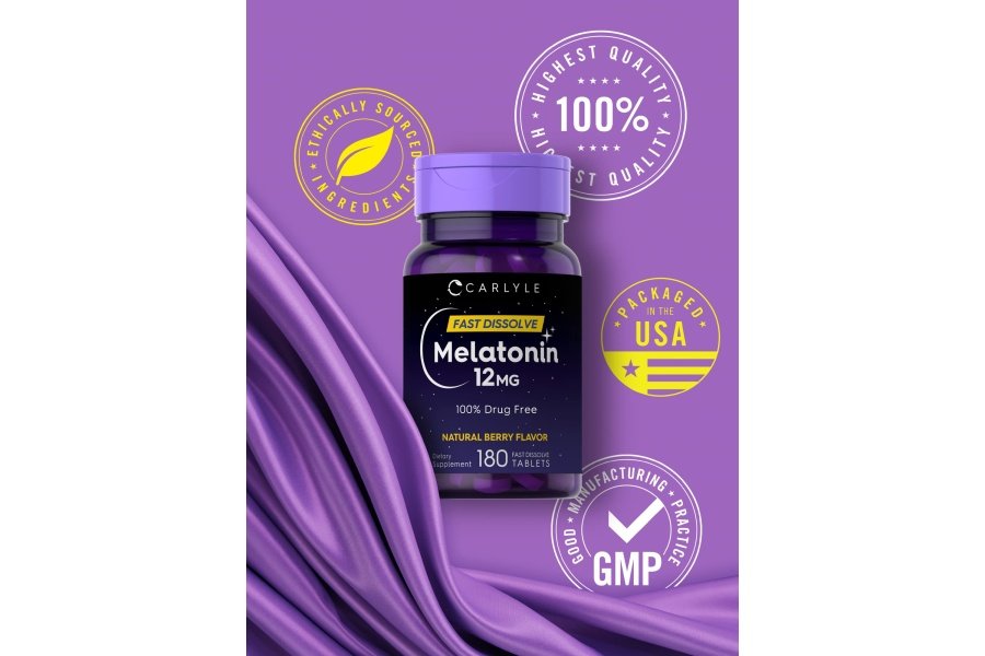Carlyle Melatonina 12 mg de disolución rápida 180 comprimidos | Libre de drogas | Sabor natural a bayas | Vegetariano, sin OGM, sin gluten - Image 4