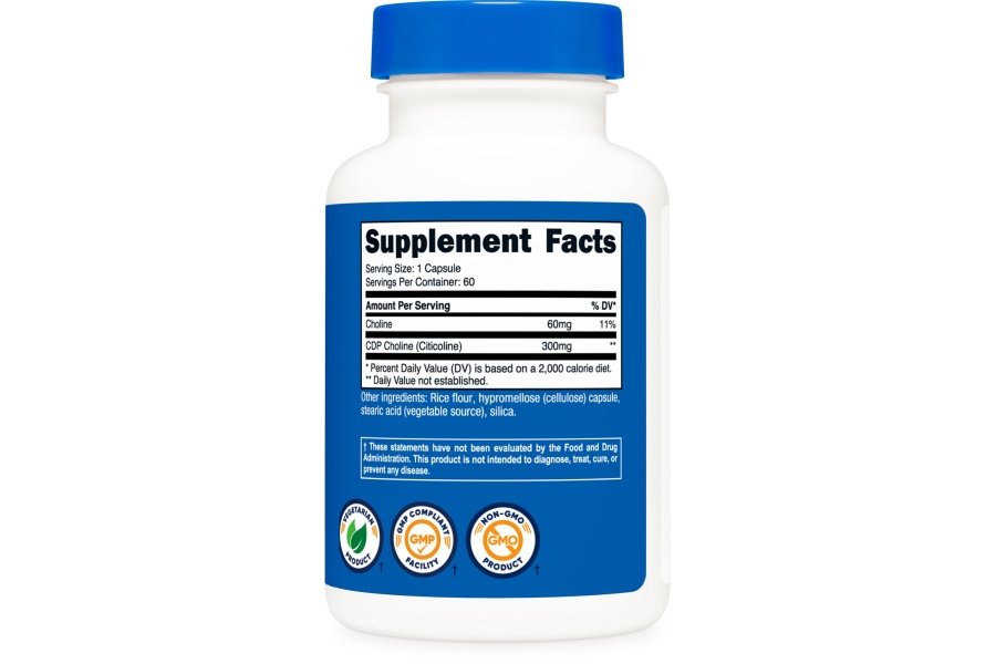 Nutricost CDP Colina (Citicolina) 300 mg, 60 cápsulas vegetarianas - Sin OGM, Apto para vegetarianos, Sin gluten... - Image 5
