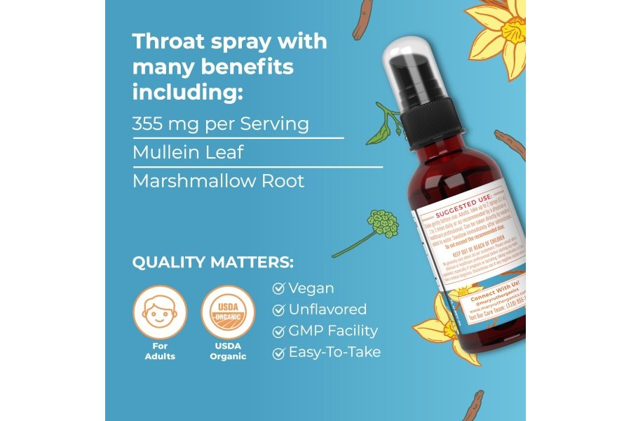 Spray para la garganta orgánico USDA con hoja de gordolobo de MaryRuth's | Raíz de malvavisco, raíz de regaliz y hoja de tomillo | Vainilla | 4 mezclas de hierbas | Sin OGM | Vegano | Sin gluten | 1 onza líquida | Hasta 100 porciones - Image 4