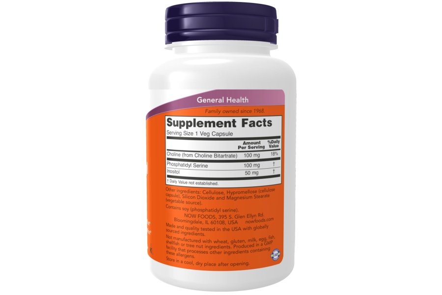 NOW Foods Suplementos, Fosfatidilserina 100 mg con compuesto fosfolípido derivado de lecitina de soja, 120 cápsulas vegetales - Image 2