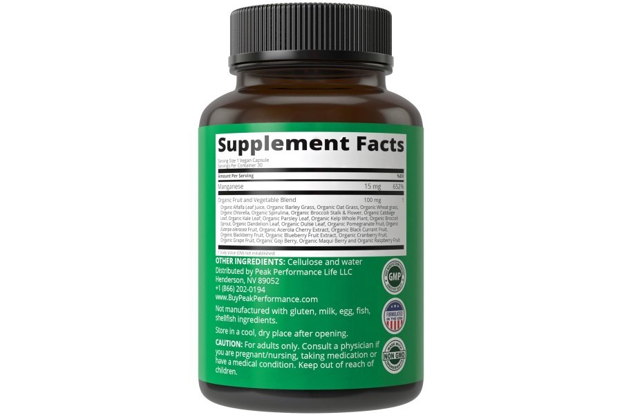 Suplemento de manganeso como alimento mineral quelado para una absorción superior con una mezcla de alimentos integrales de más de 25 frutas y verduras. Cápsulas de oligoelementos puros para el tejido conectivo, la salud ósea y el apoyo enzimático - Image 5