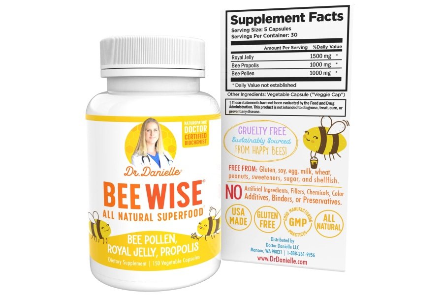 Dr. Danielle's Bee Wise - Suplemento de polen de abeja - Bee Well con jalea real, propóleo y polen de abeja en 4 cápsulas diarias de polen de abeja - Image 4