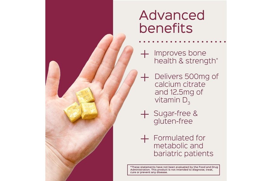 Bariatric Advantage Citrato de calcio masticable picaduras 500 mg - para pacientes de cirugía bariátrica - Vitamina D3 - Suplemento de calcio masticable sin azúcar - Masticables de calcio bariátrico - Fruta variada - 90 unidades - Image 3