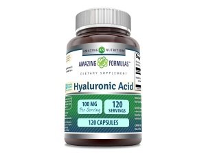 Amazing Formulas Suplemento de cápsulas de ácido hialurónico de 100 mg | Sin OGM | Sin gluten | Fabricado en Estados Unidos (1 paquete, 120 unidades)