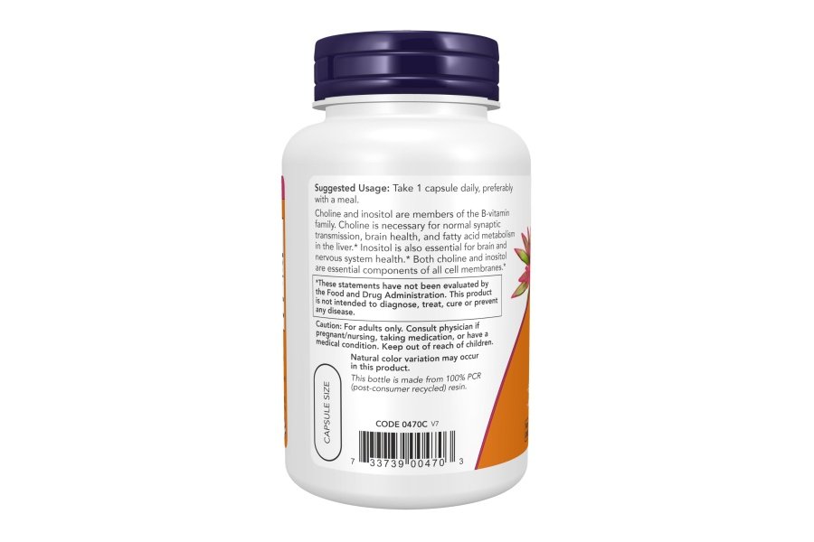 NOW Foods Suplementos, colina e inositol 500 mg, transmisión nerviosa saludable*, salud del sistema nervioso*, 100 cápsulas - Image 3