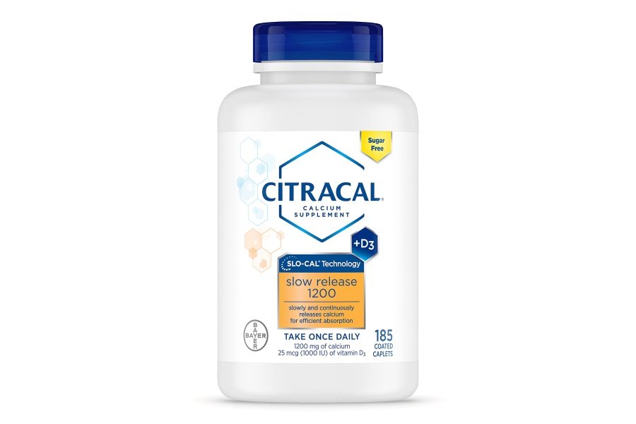 Citracal de liberación lenta 1200, 1200 mg de citrato de calcio y carbonato de calcio con 25 mcg (1000 UI) de vitamina D3, apoyo a la salud ósea, suplemento de calcio para mayores de 12 años, tomar una vez al día, 185 unidades