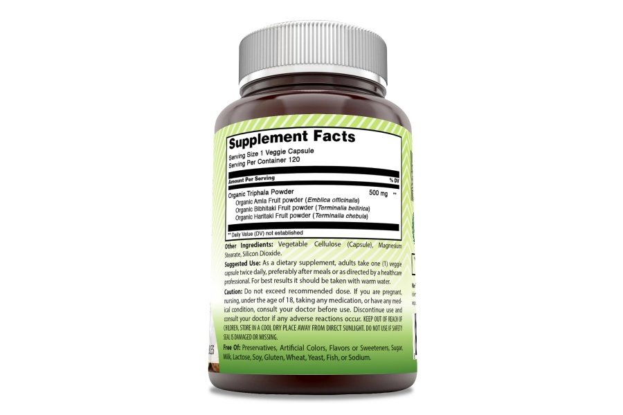 Increíble suplemento natural de Triphala de la India | 500 mg por porción | 120 Cápsulas Vegetales | Sin OGM | Sin gluten | Hecho en EE.UU. - Image 2
