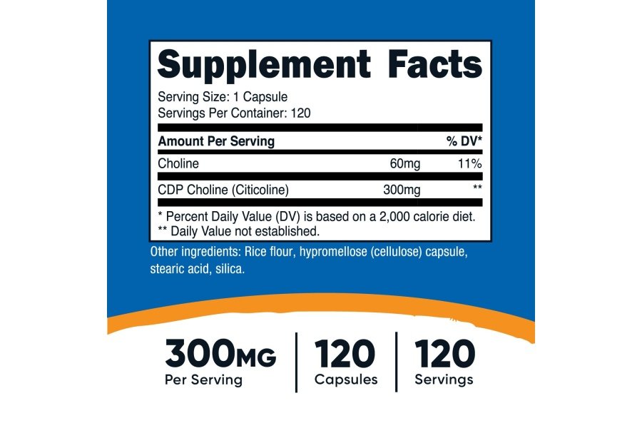 Nutricost CDP Colina (Citicolina) 300 mg, 120 cápsulas vegetarianas - Sin OGM, Apto para vegetarianos, Sin gluten - Image 2